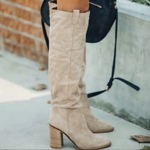 Gray faux suede boots